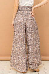 Trendy Printed Smocked Waist Slit Wide Leg Pants - Comfort & Style